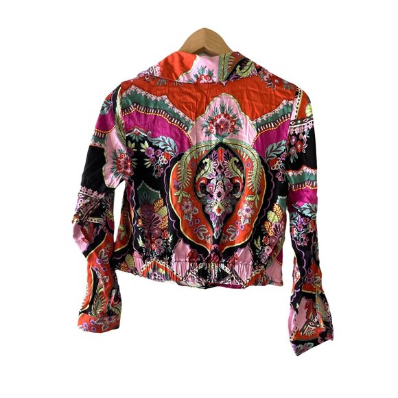 Rachel Zoe Cropped Wrap Top Collared Blouse Floral Black Boho Multi Size XS New - Picture 4 of 6